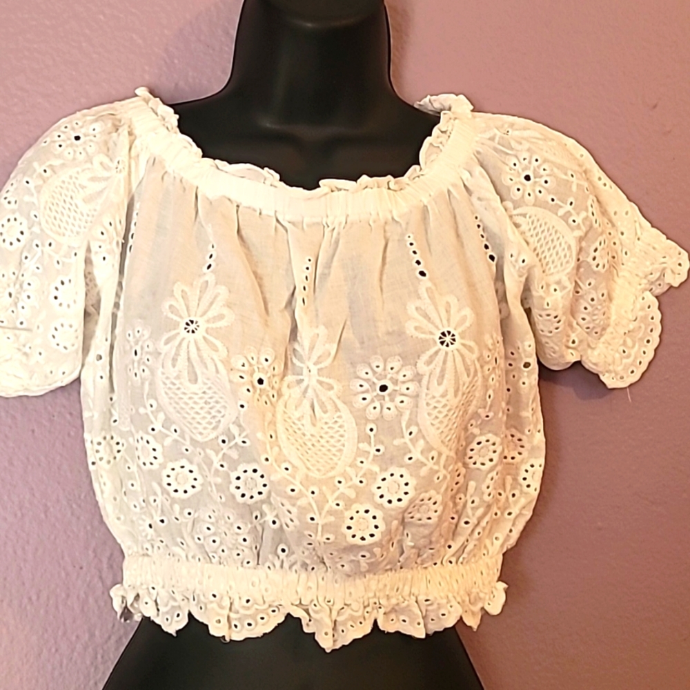 Love Riche White Puff Sleeve Ruffled Blouse